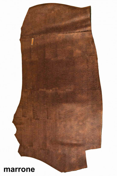 PELLE LUCERTOLA laminata ruggine bordeaux acciaio e blu, vitello metallizzato stampa lizard, pellame lucido stampato