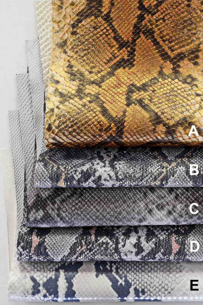 SCALES PRINT leather hide and python design in pieces with different, bright colors and finishes, refined look