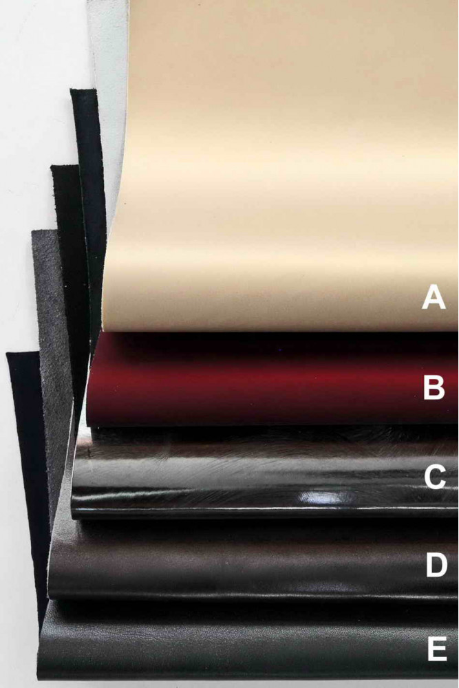 SMOOTH METALLIC leather skins in pieces, rigid, refined look with different finishes and colors