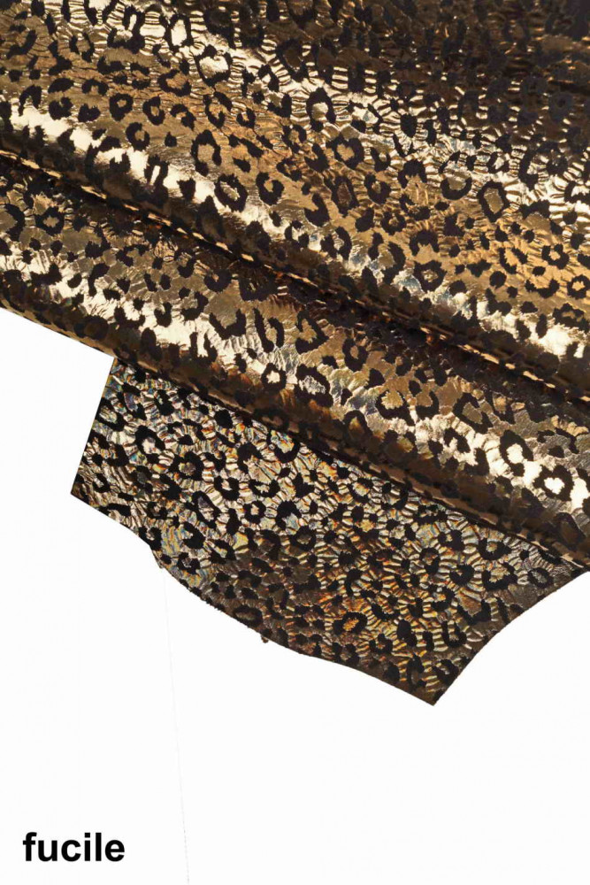 BLACK SUEDE leather skin, metallic leopard print goatskin hide, textured shiny goat