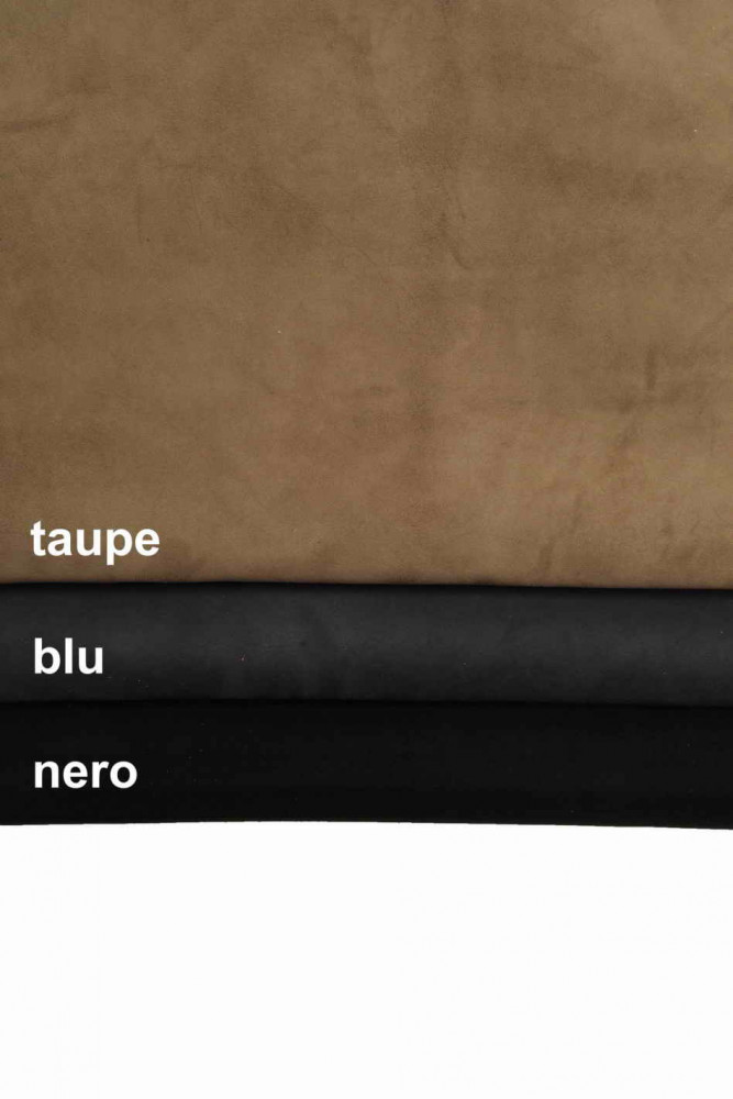 SUEDE on GOATSKIN leather hide, black blue taupe silky skin