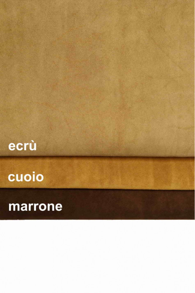 Brown tan ecrù SUEDE LEATHER hide, soft solid color calfskin, distressed cow skin