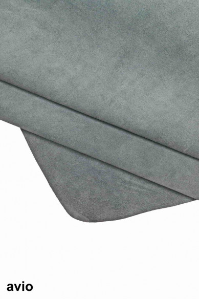 Light grey, avio light blue, dark grey SUEDE LEATHER hide, soft solid color calfskin, distressed cow skin