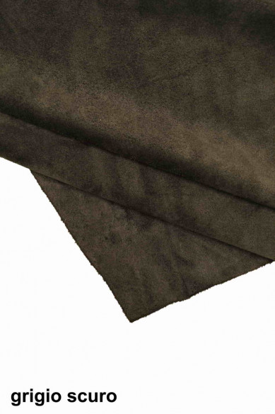 Light grey, avio light blue, dark grey SUEDE LEATHER hide, soft solid color calfskin, distressed cow skin