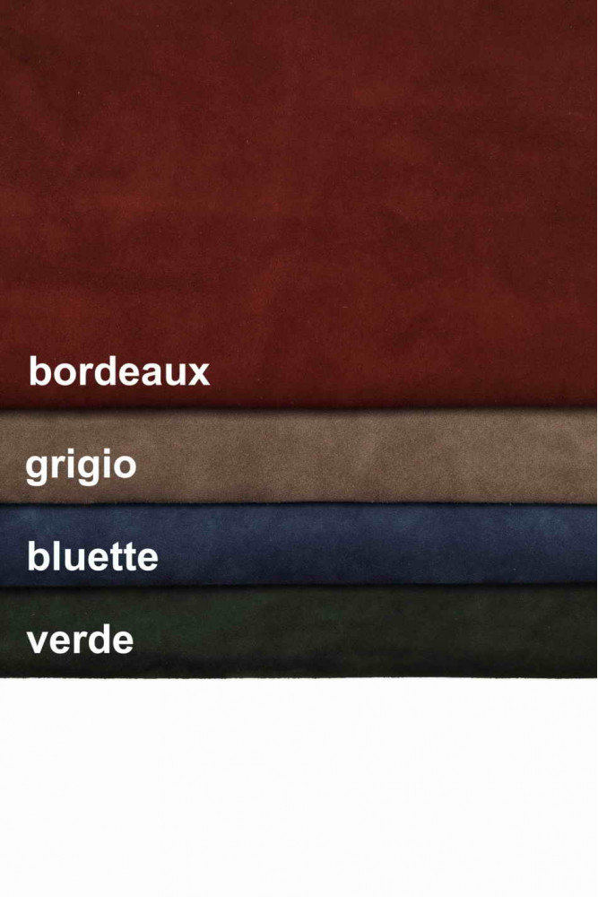 SUEDE LEATHER hide, burgundy, grey, bluette, green soft solid color calfskin, distressed cow skin