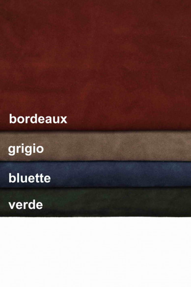 SUEDE LEATHER hide, burgundy, grey, bluette, green soft solid color calfskin, distressed cow skin