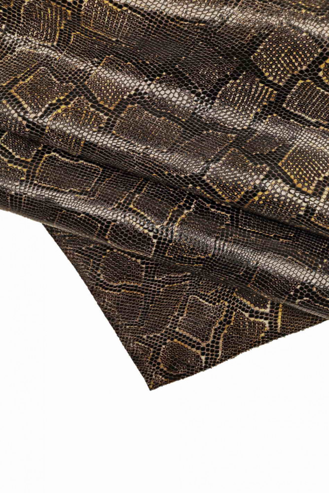 BLACK PYTHON engraved leather hide, scales print calfskin with beige white shaded