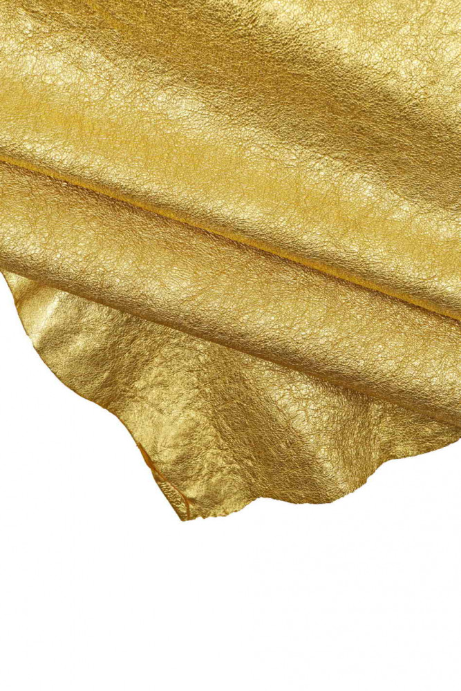 GOLD METALLIC leather hide, wrinkled goatskin, shiny distressed skin