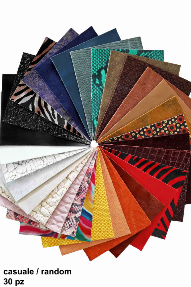 30 Leather sheets, ramdom assortment of selected PRECUT leather pieces, mix italian leather