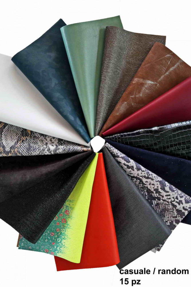 15 Leather sheets, ramdom assortment of selected PRECUT leather pieces, mix italian leather