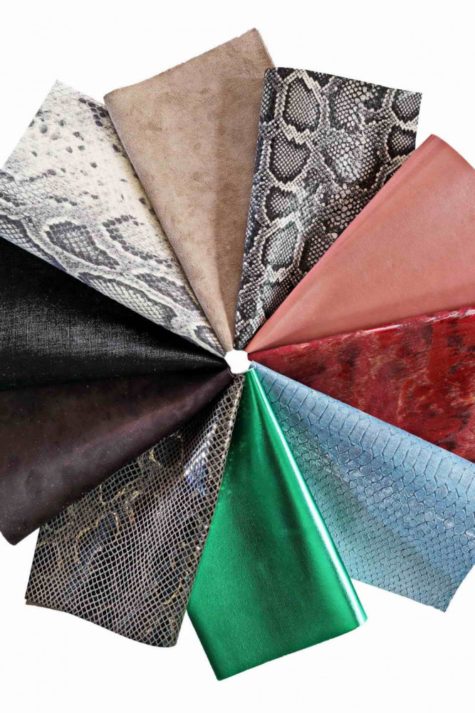 10 Leather sheets, ramdom assortment of selected PRE-CUT leather pieces, mix italian leather scraps, 10x8" approx