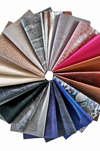 20 Scampoli di pelle casuali, stampati, tinta unita, laminati, pezzi pretagliati pellami selezionati, assortimento MIX, 25x20 cm