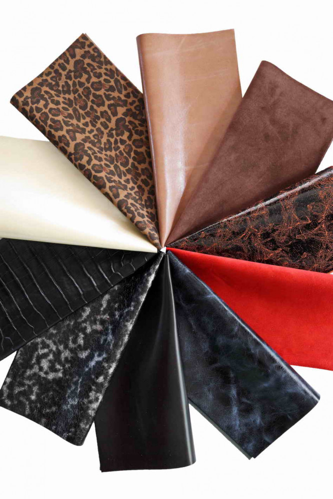 10 Leather sheets, ramdom assortment of selected PRE-CUT leather pieces, mix italian leather scraps, for crafts, 12x12" approx