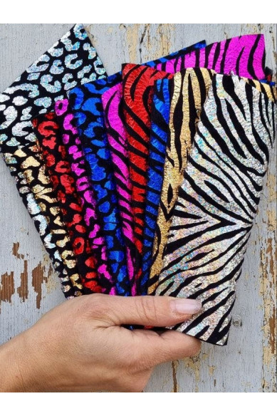 10 Selected leather scraps, ANIMAL prints, mix colorful selection leather remnants as per pictures
