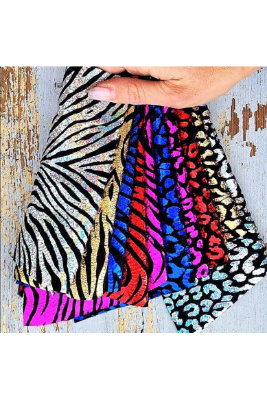 10 Selected leather scraps, ANIMAL prints, mix colorful selection leather remnants as per pictures