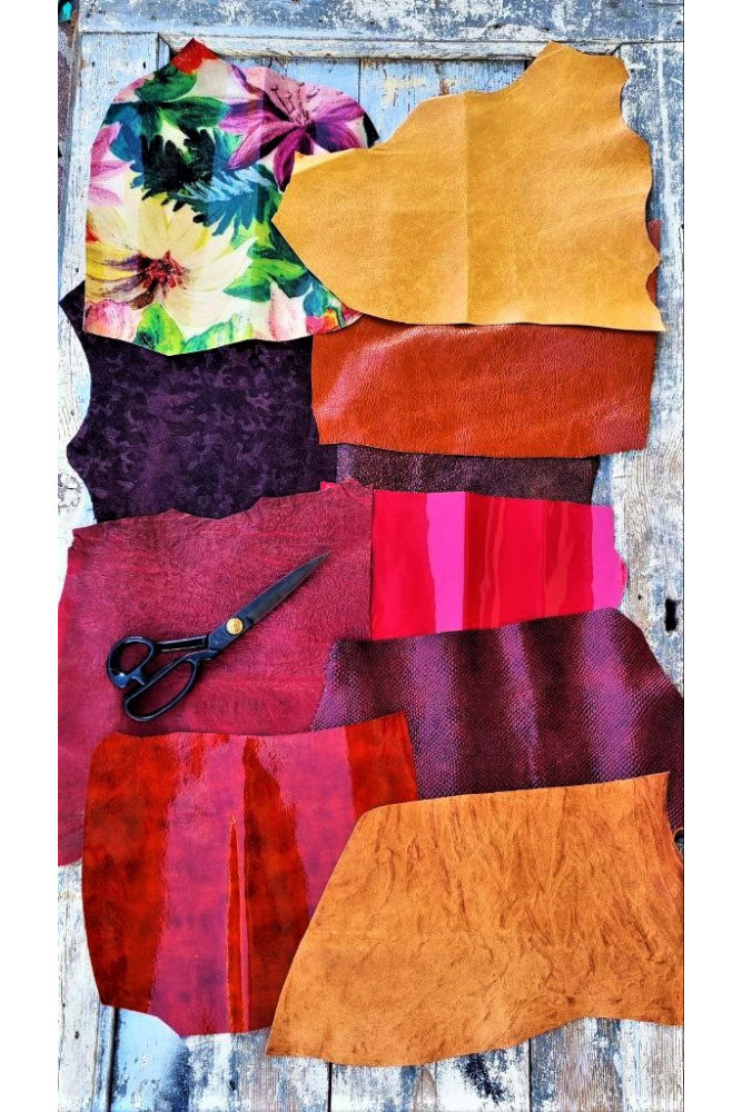 10 Selected leather scraps, YELLOW,...