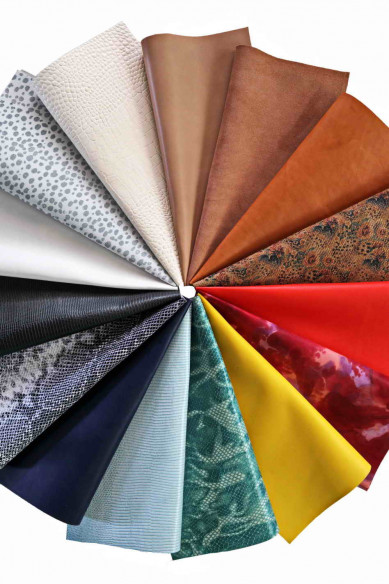 15 Scampoli di pelle casuali, stampati, tinta unita, laminati, pezzi pretagliati pellami selezionati, assortimento MIX, 30x30 cm