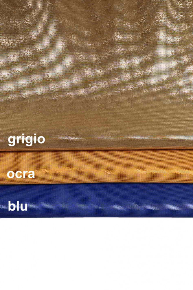 GEOMETRIC SUEDE leather hide, grey yellow blue printed goatskin, super shiny very soft metallic goat hide