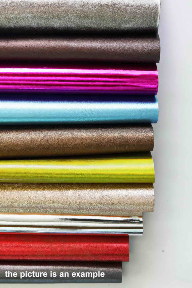REMNANTS METALLIC leather Random assortment medium size, solid colors, finishings various  1 lbs - 1,7 lbs - 2 lbs - 4 lbs