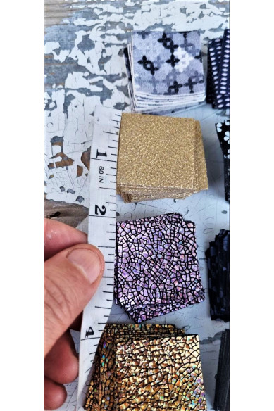 Leather pieces for earrings and patchwork, mix ramdom assortment selected italian PRE-CUT scraps, 1,4 x 1,4"  approx  0,5 lbs