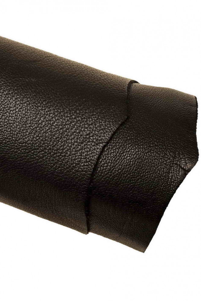 SPORTY BLACK leather skin, tiny pebble grain goatskin, soft glossy printed skin