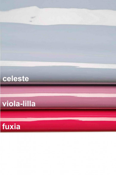 PURPLE, fuchsia, light BLUE patent leather hide, smooth glossy stiff skin