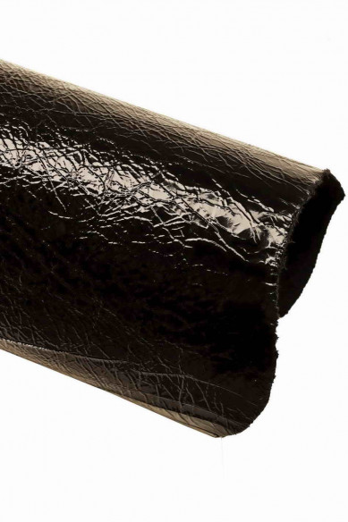 BLACK NAPLACK leather hide, wrinkled patent calfskin, glossy sporty cowhide, 0.6 -0.7 mm