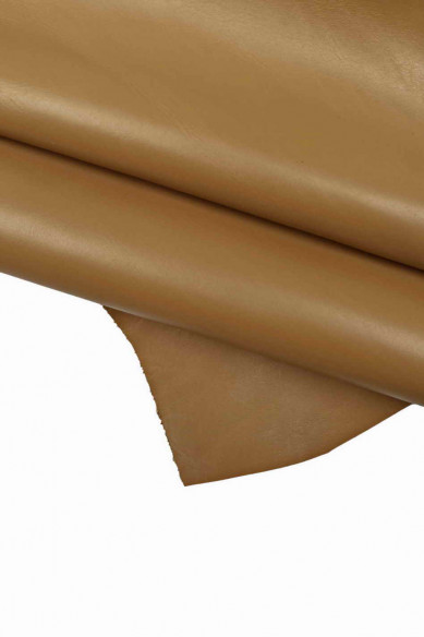 BEIGE SMOOTH leather hide, soft natural cowhide, hazel brown calfskin