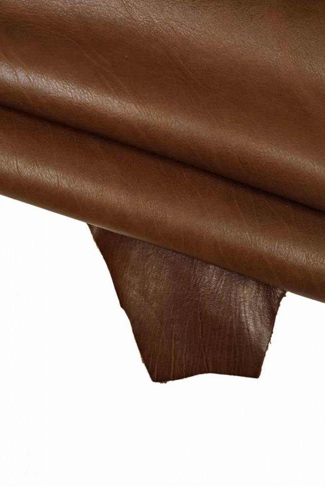 BROWN soft LEATHER hide, sporty natural cowhide, semi-glossy calfskin