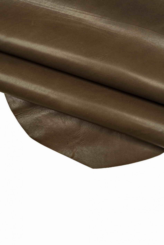 BROWN SPORTY leather hide, smooth semi-glossy calfskin, stiff natural cowhide