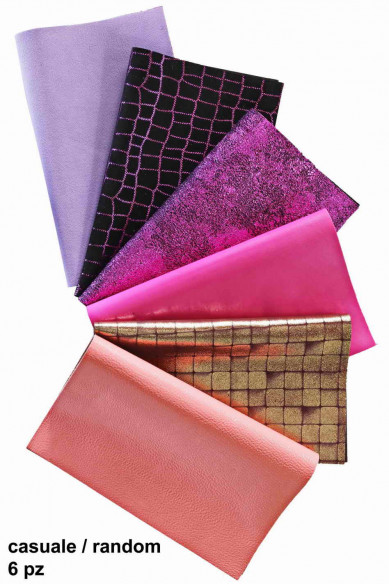 Leather sheets PINK PURPLE, pre cut leather pieces random selection, mix metallic, printed cut off