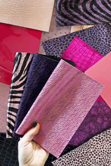 Leather sheets PINK PURPLE, pre cut leather pieces random selection, mix metallic, printed cut off