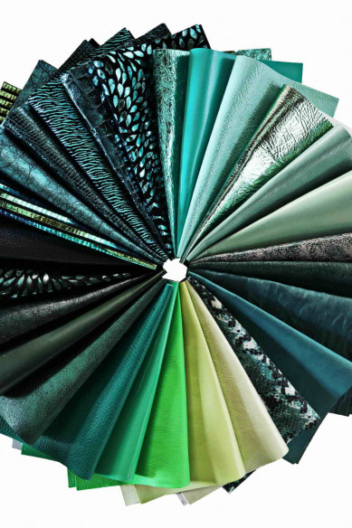 Leather sheets GREEN, pre cut leather pieces random selection, mix metallic, printed cut off