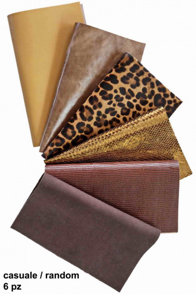 Leather sheets TAN and BROWN, pre cut leather pieces random selection, mix metallic, printed cut off
