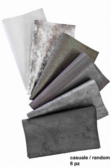 Leather sheets GRAY, SILVER and steel, pre cut leather pieces random selection, mix metallic, printed cut off