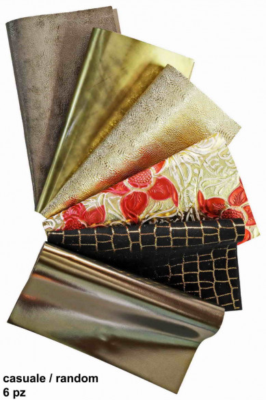 Leather sheets GOLD BRONZE, pre cut leather pieces random selection, mix metallic, printed cut off