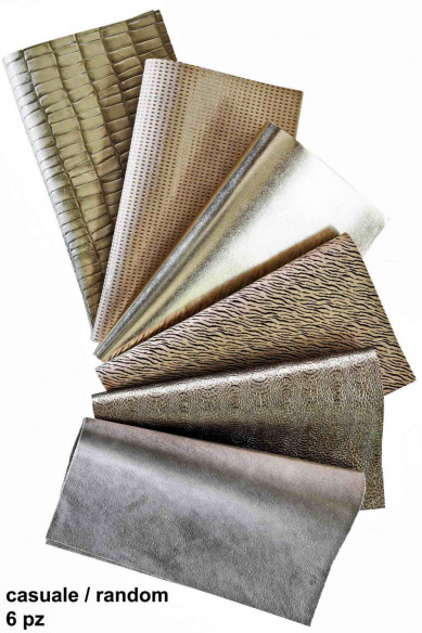 Leather sheets BEIGE PLATINUM, pre cut leather pieces random selection, mix metallic, printed cut off