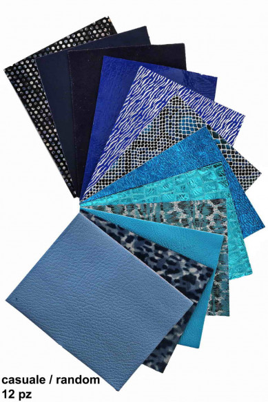 Stock di 12 PEZZI MISTI sui toni dell'azzurro e del blu tinta unita, laminati e stampati, 15 x 12 cm