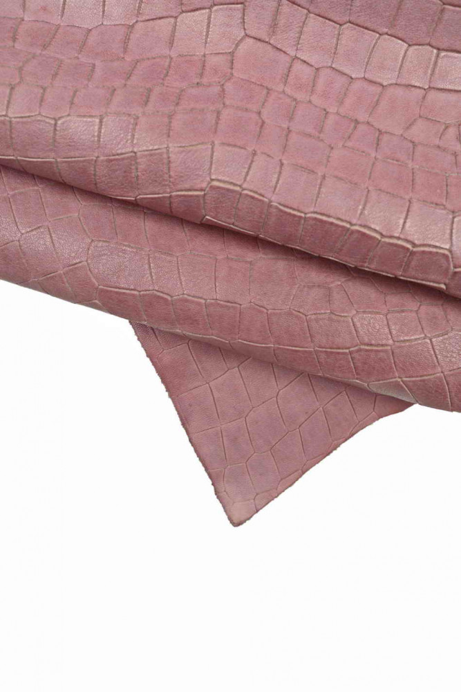 PURPLE CROCODILE embossed leather hide, vintage croc printed calfskin, semi glossy soft violet cowhide