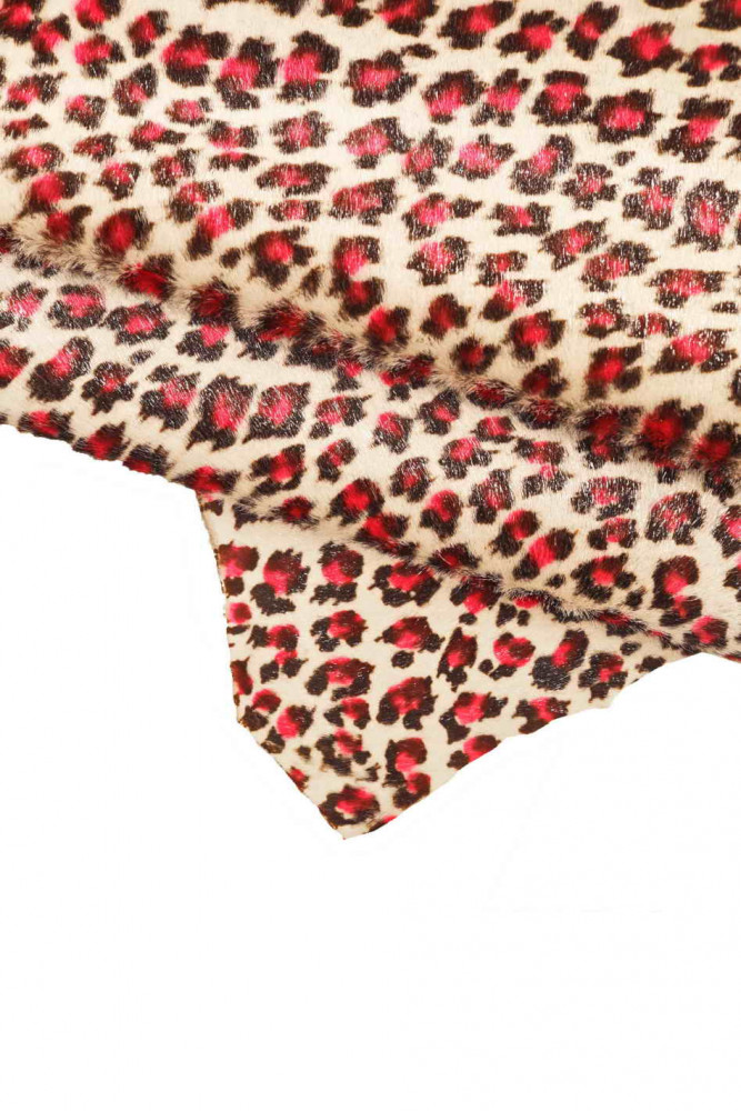 LEOPARD PRINTED metallic hair on leather hide, white, black, fuchsia spotted pony calfskin soft