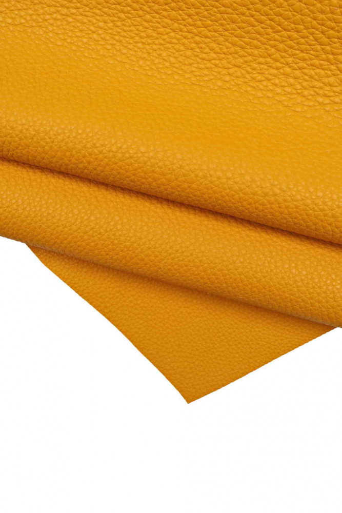 YELLOW PEBBLE grain printed leather hide, sporty soft cowhide, semi glossy thick calfskin, 2.0 - 2.5 mm