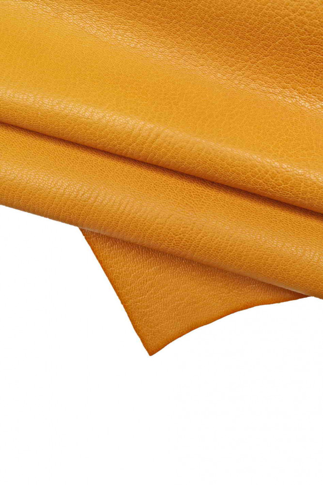 Yellow tiny PEBBLE GRAIN leather skin, ochre soft goatskin, sporty grainy leather hide