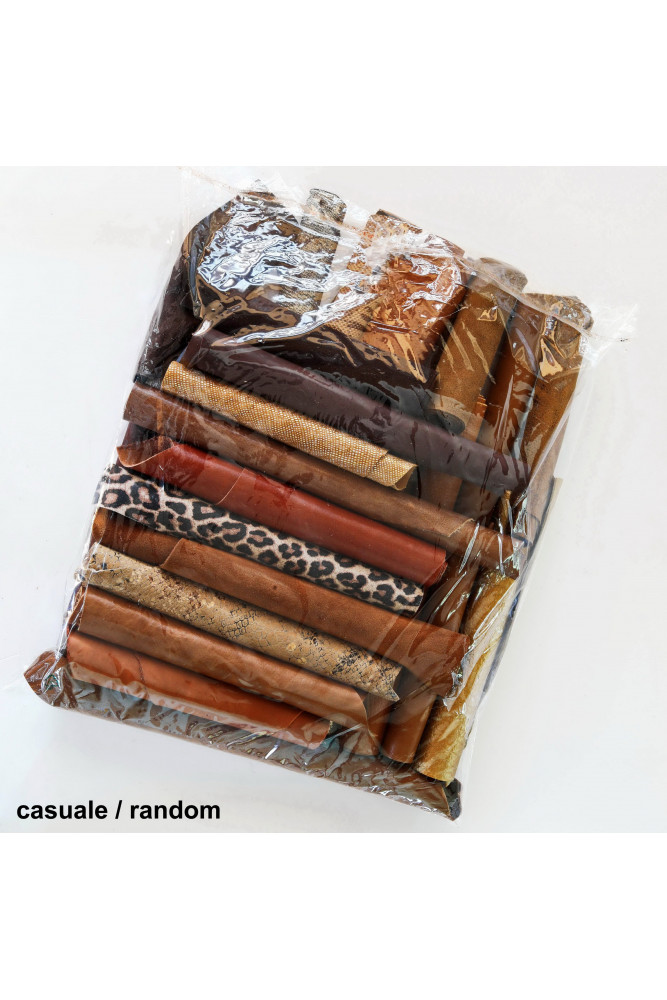 Leather scraps bag, BROWN, DARK Brown...