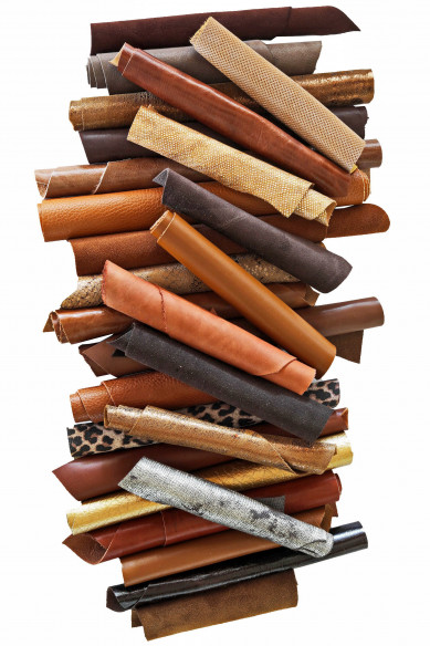 Leather scraps bag, BROWN, DARK Brown and BRONZE, fancy textures, foils and softness various, in total for 1 lbs and 2 lbs