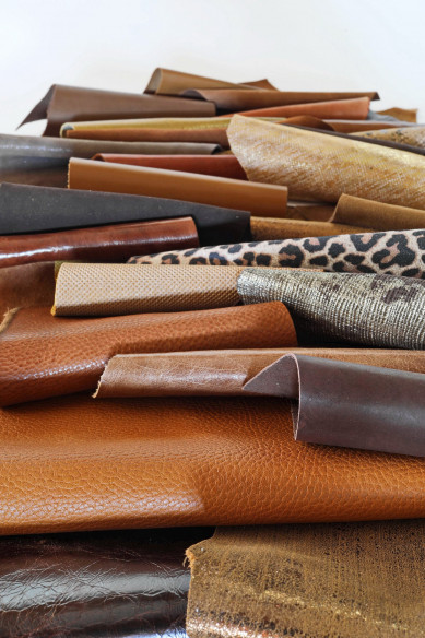 Leather scraps bag, BROWN, DARK Brown and BRONZE, fancy textures, foils and softness various, in total for 1 lbs and 2 lbs