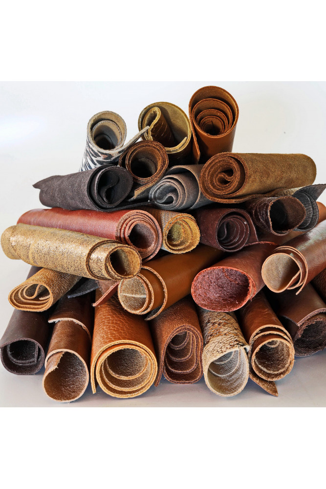 Leather scraps bag, BROWN, DARK Brown...