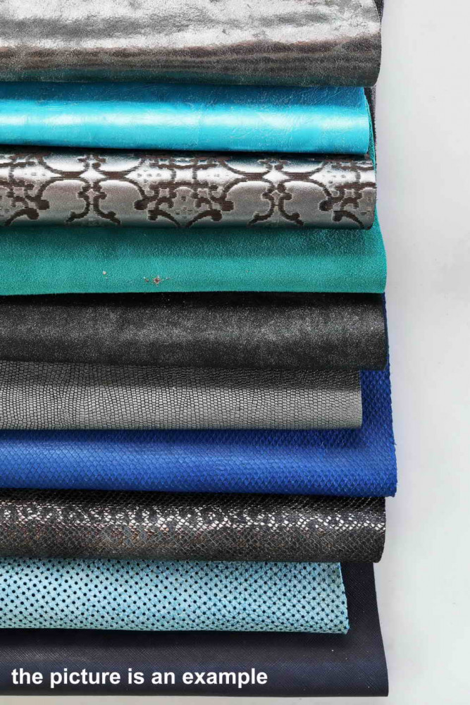 Mix leather scraps - BLUE and GREY -...