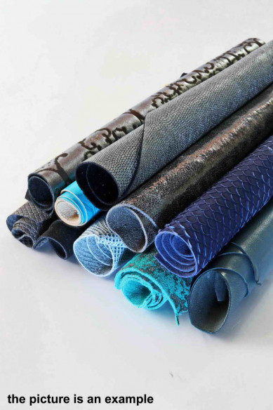 Mix leather scraps - BLUE and GREY - fancy textures and prints, italian leather pieces for crafts 1 lbs- 1,7 lbs- 2 lbs- 4 lbs