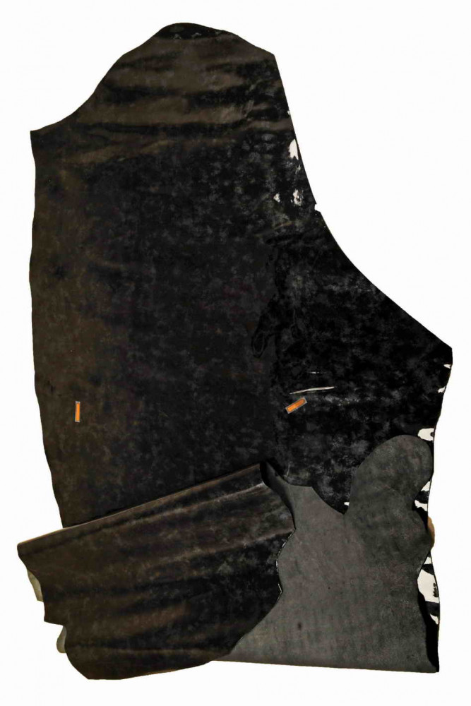 BLACK PATENT leather hide with grey...