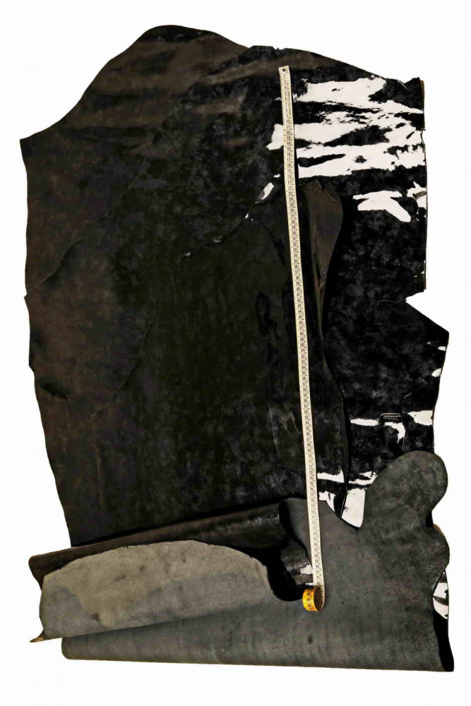 BLACK PATENT leather hide with grey...